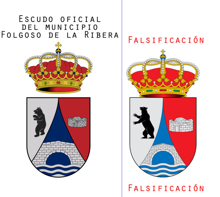Escudo oficial Folgoso de la Ribera vs falsificación falso